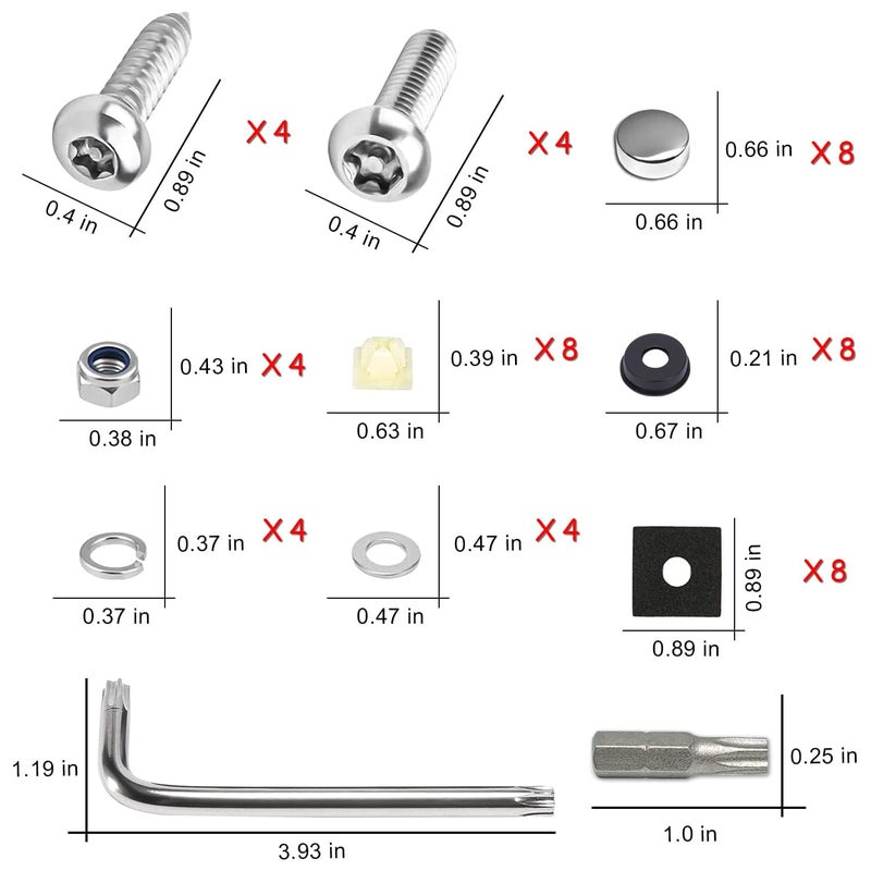 AccEncyc Anti Theft License Plate Screw Kit Tamper Proof License Screws Car License Plate Bolts 304 Stainless Steel Plate Mounting Hardware - 1/4’’ Screws with Chrome Screw Caps - Image 2